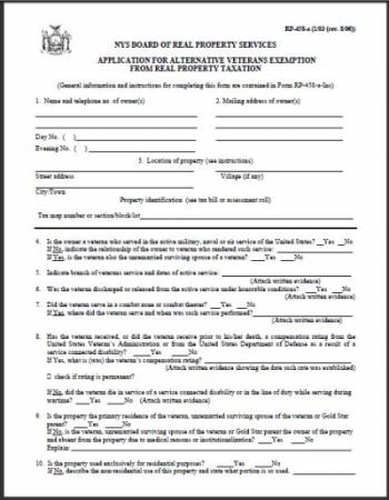 Alternative Veterans Exemption Form