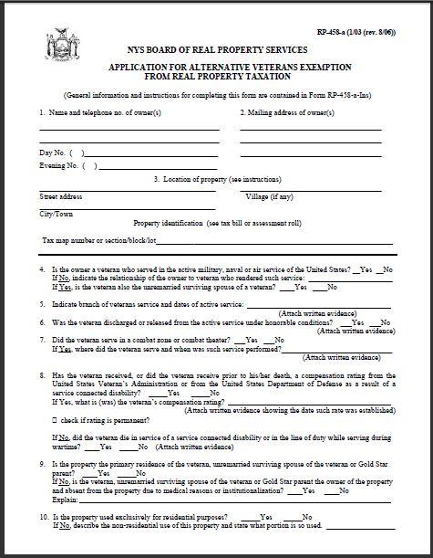 Alternative Veterans Exemption Form | Town of Pound Ridge New York 