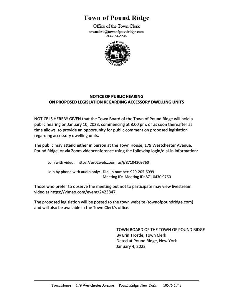 Notice of Public Hearing on Proposed Legislation regarding Accessory